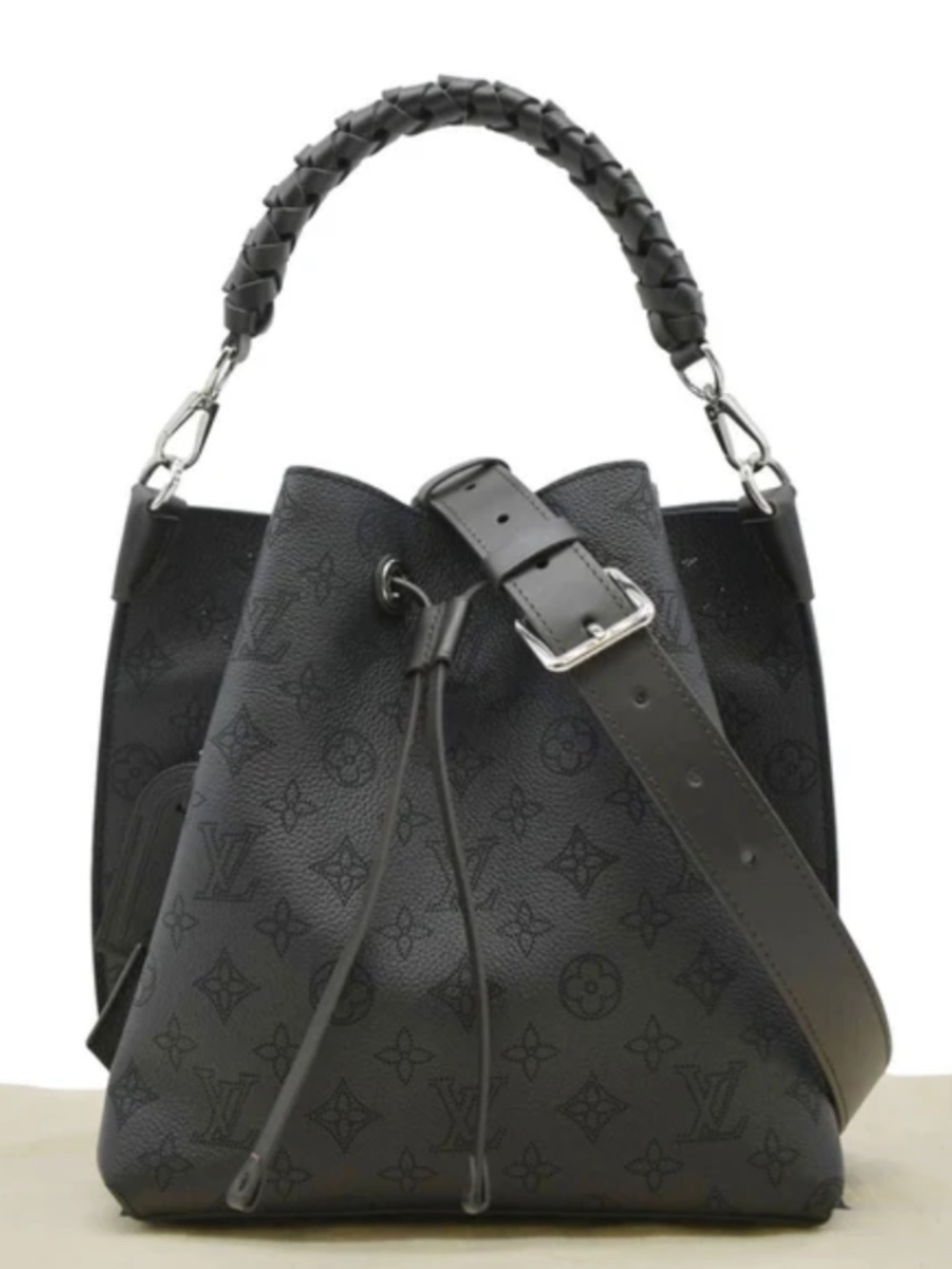 Louis Vuitton Muria Mahina Noir Black Bucket Bag w Dual Handles LIKE NEW